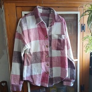 Stylish Plaid Button-Down Shirt - Pink and White